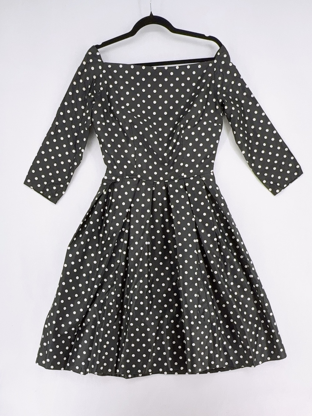 VTG Vogue Paris Original Polka Dot Boatneck Skater Dress Black White Flaw size S